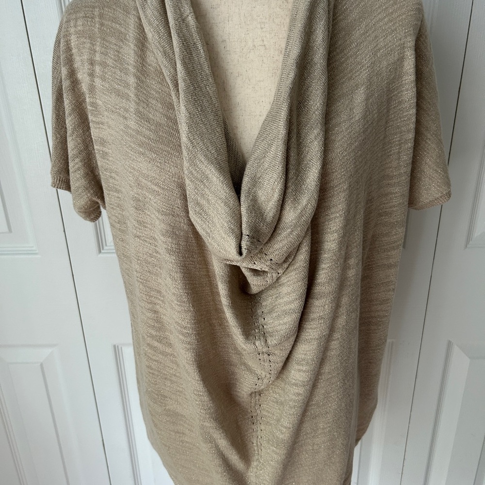 Tan Cowl Neck Short Sleeve Top